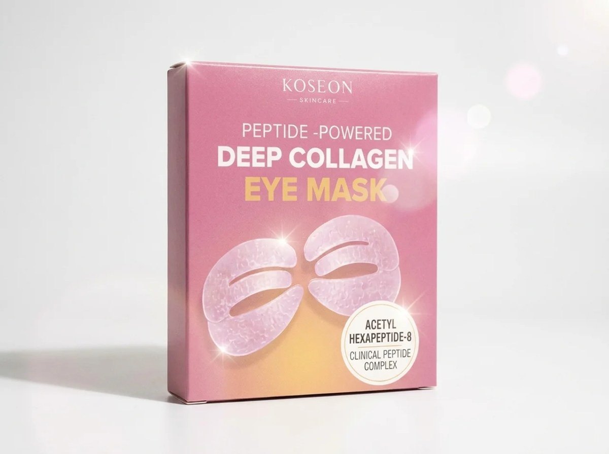 The Koseon Deep Collagen Eye Mask box in soft pink light
