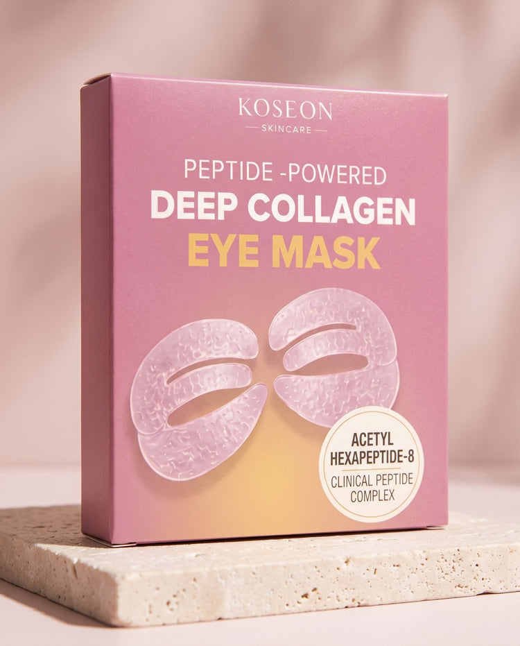 The pink box showing the 고선 / KOSEON logo and the Acetyl Hexapeptide-8 sticker