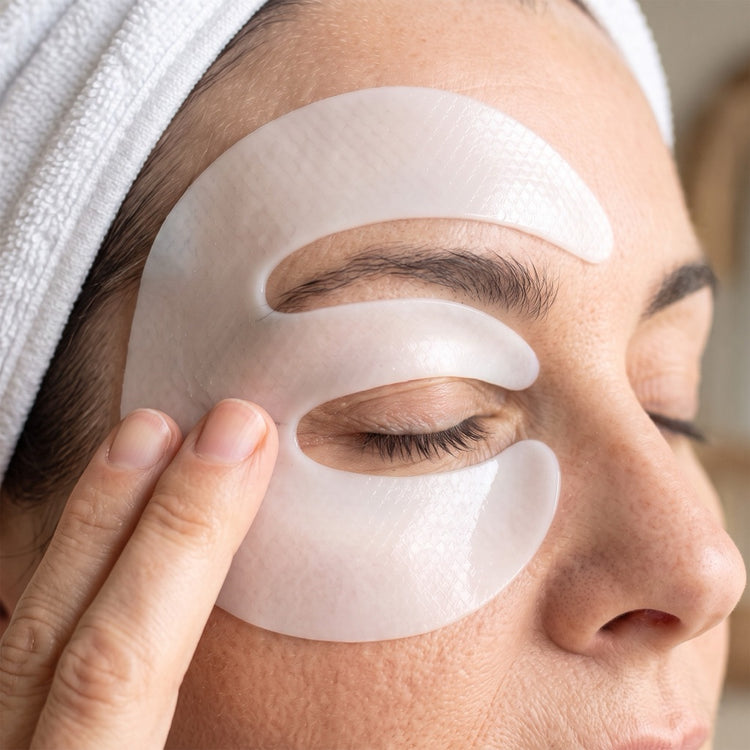 Brow, lid and under-eye mask on, white