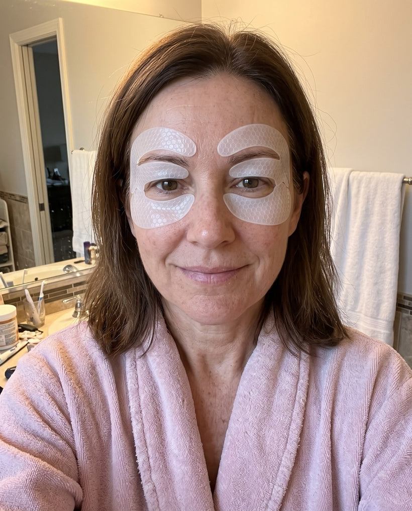 Melissa L. at home after using the Koseon eye mask