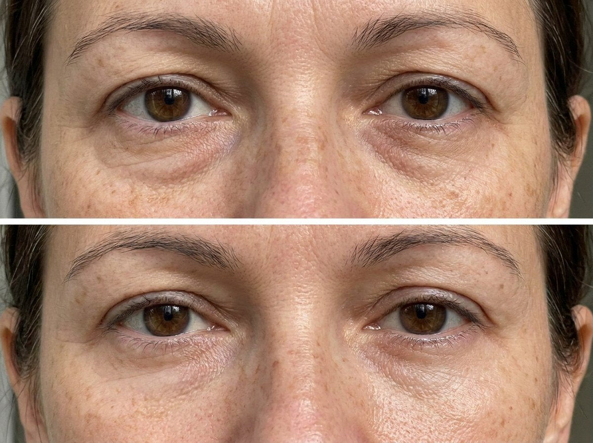 Kristen A.'s eyes before and 45 minutes after the mask